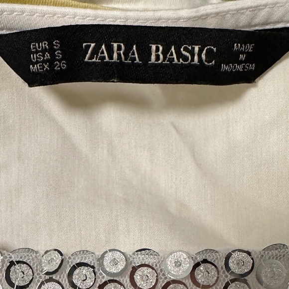 *ZARA* White x Silver Short Sleeve Sequin Top Size Small - Picture 2 of 7